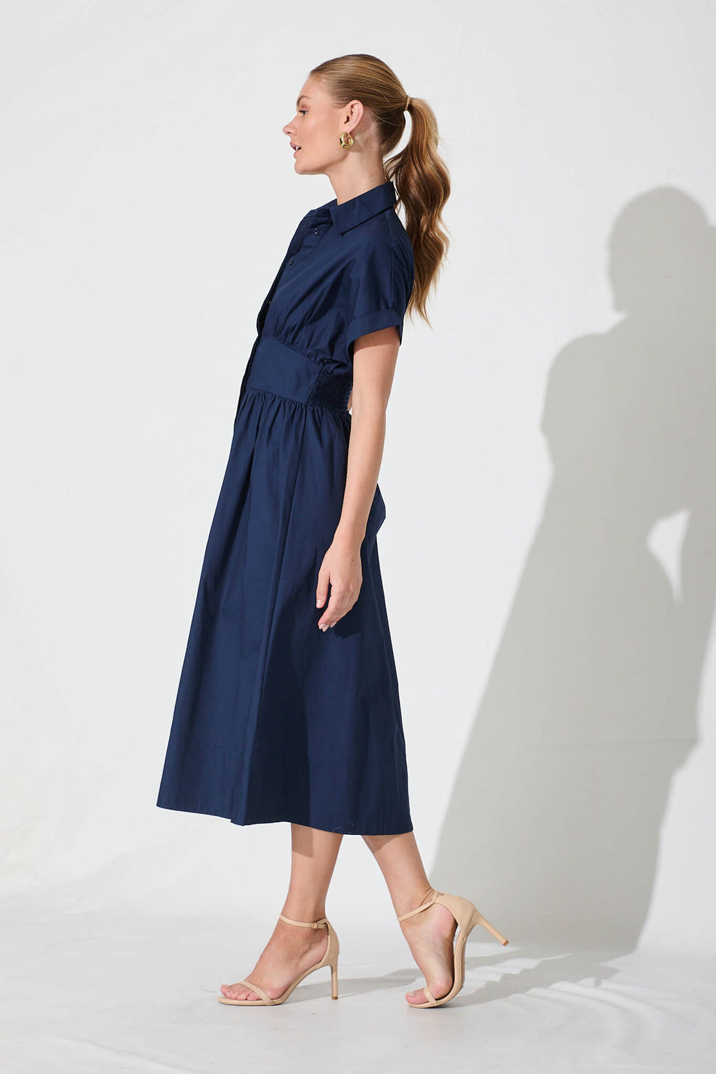 Navy Cotton Midi Dress - Cielo