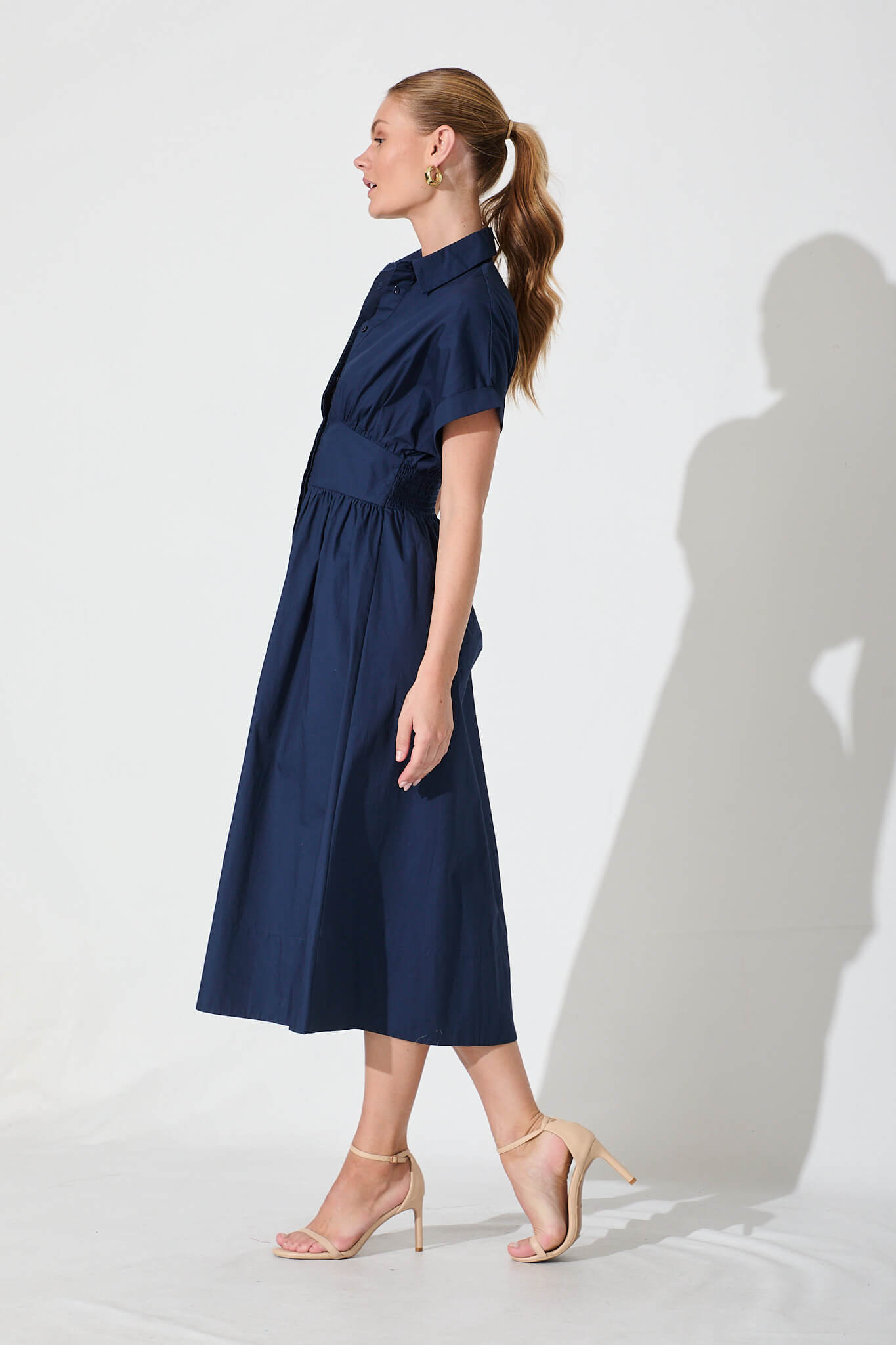 Navy Cotton Midi Dress - Cielo