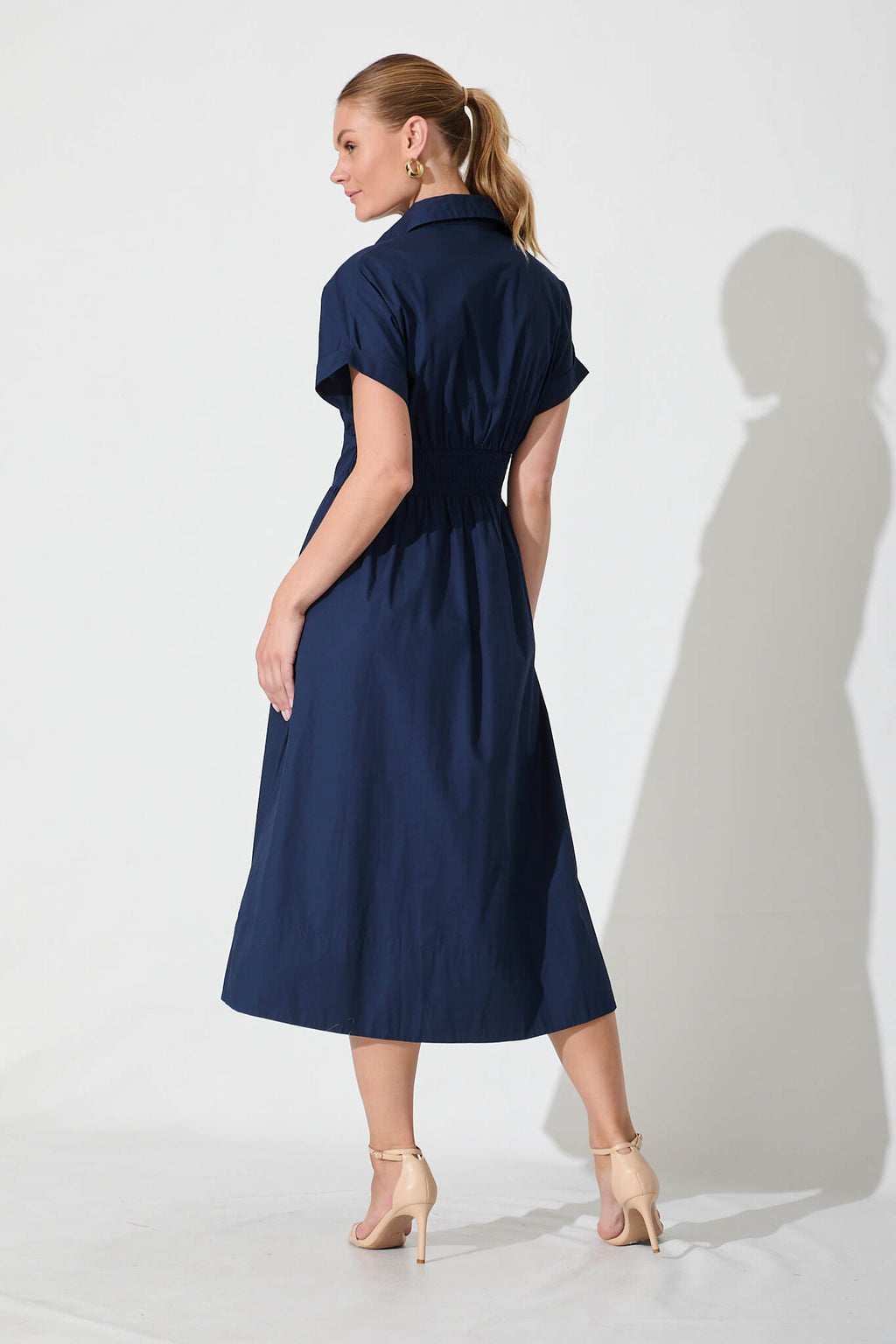 Navy Cotton Midi Dress - Cielo