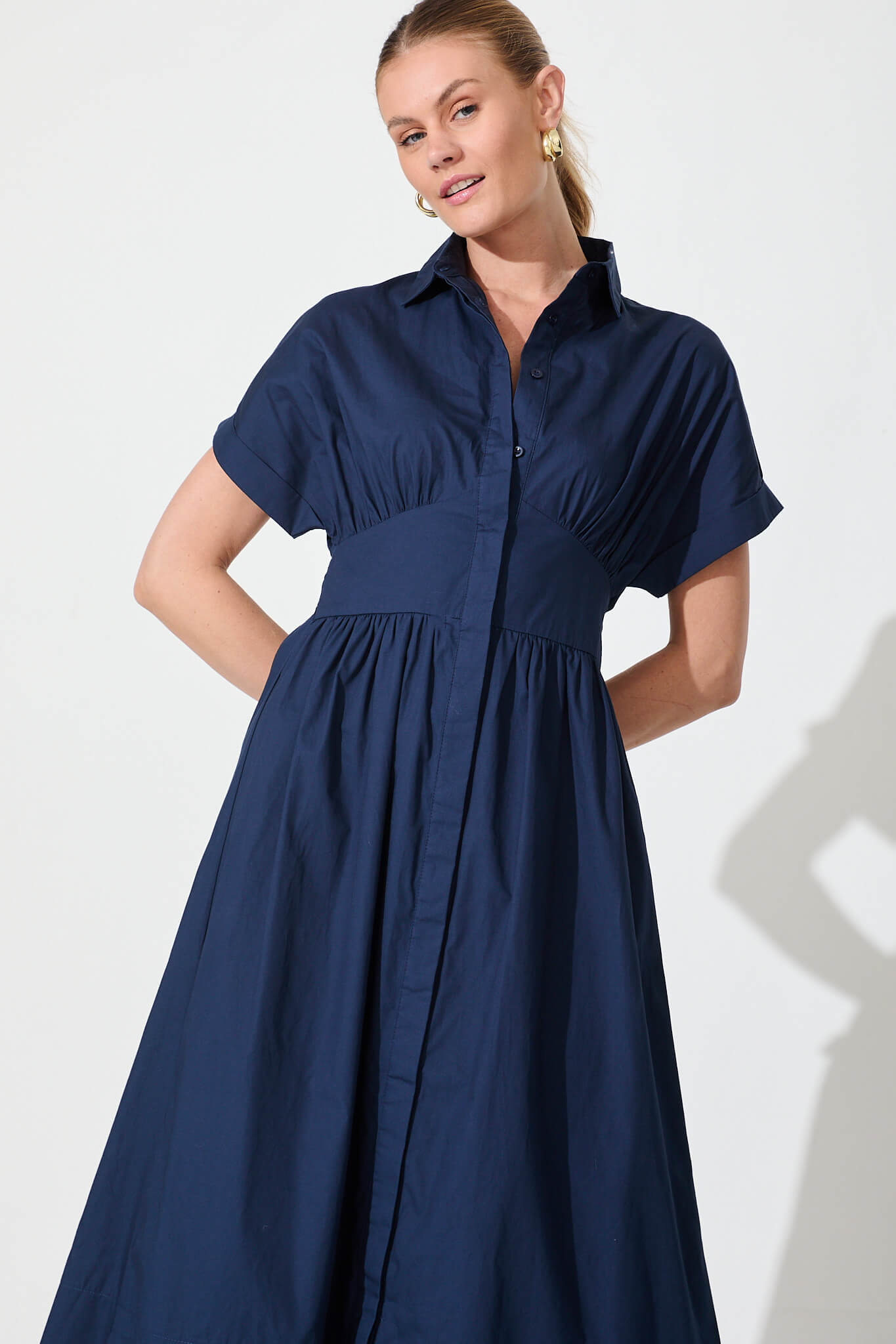 Navy Cotton Midi Dress - Cielo