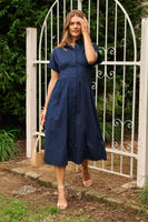 Navy Cotton Midi Dress - Cielo