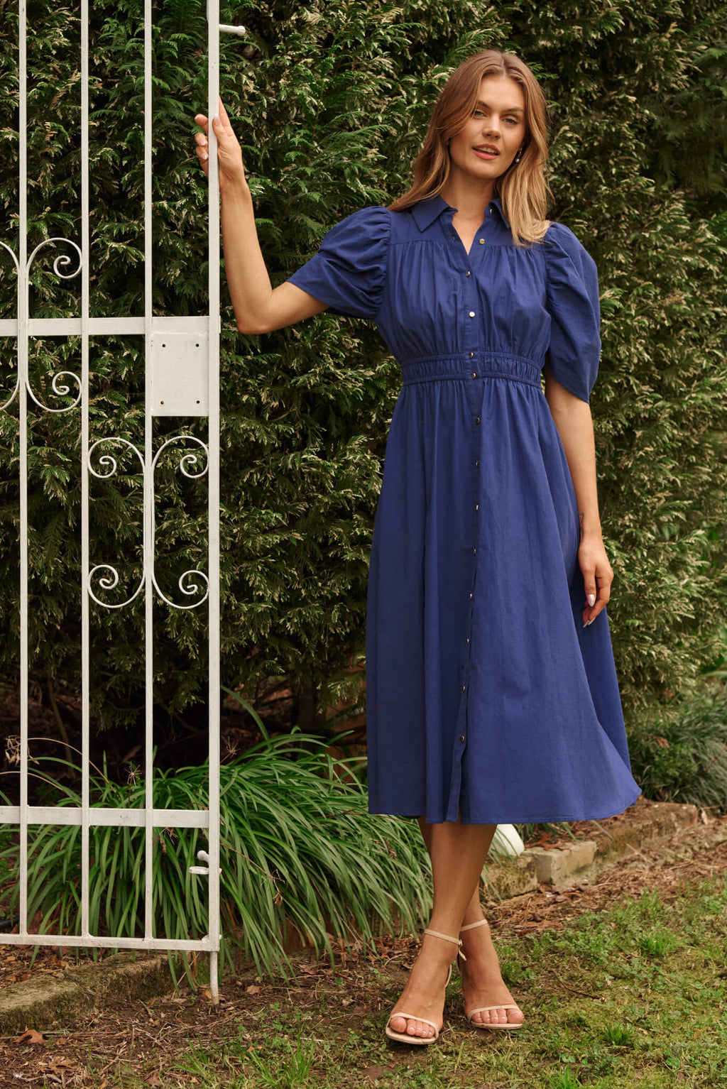 Navy Cotton Gemini Shirt Dress