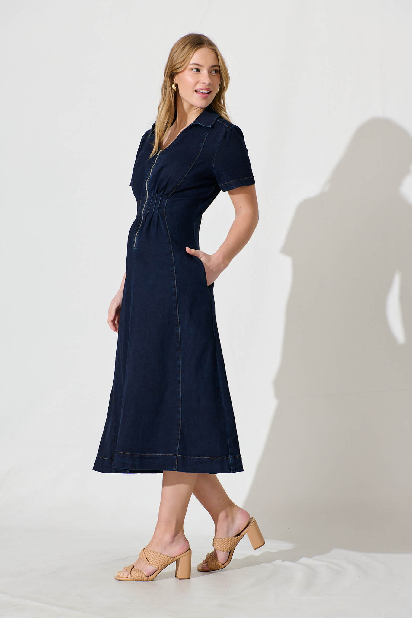 Dark Blue Denim Midi Dress by Adrianna