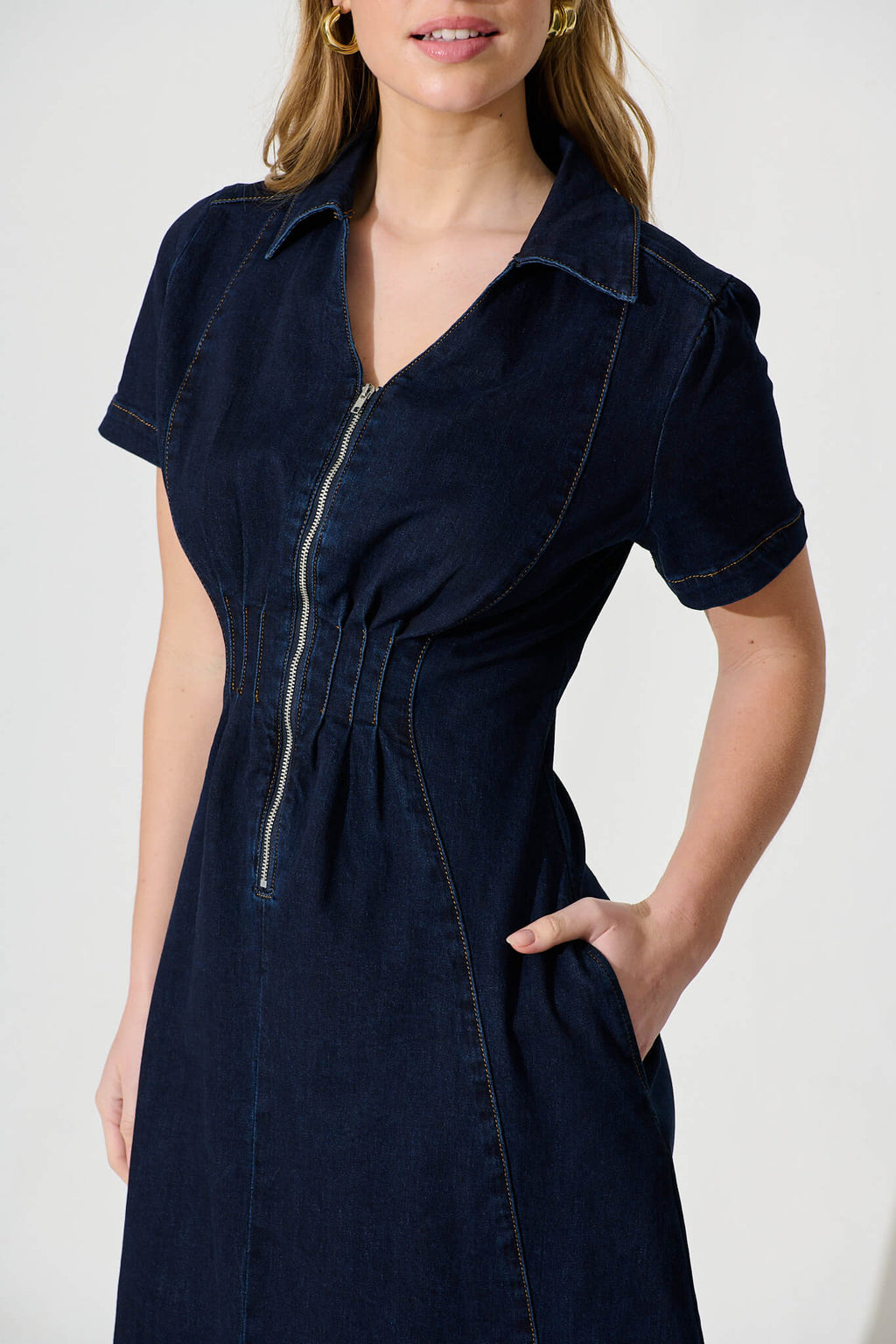 Dark Blue Denim Midi Dress by Adrianna
