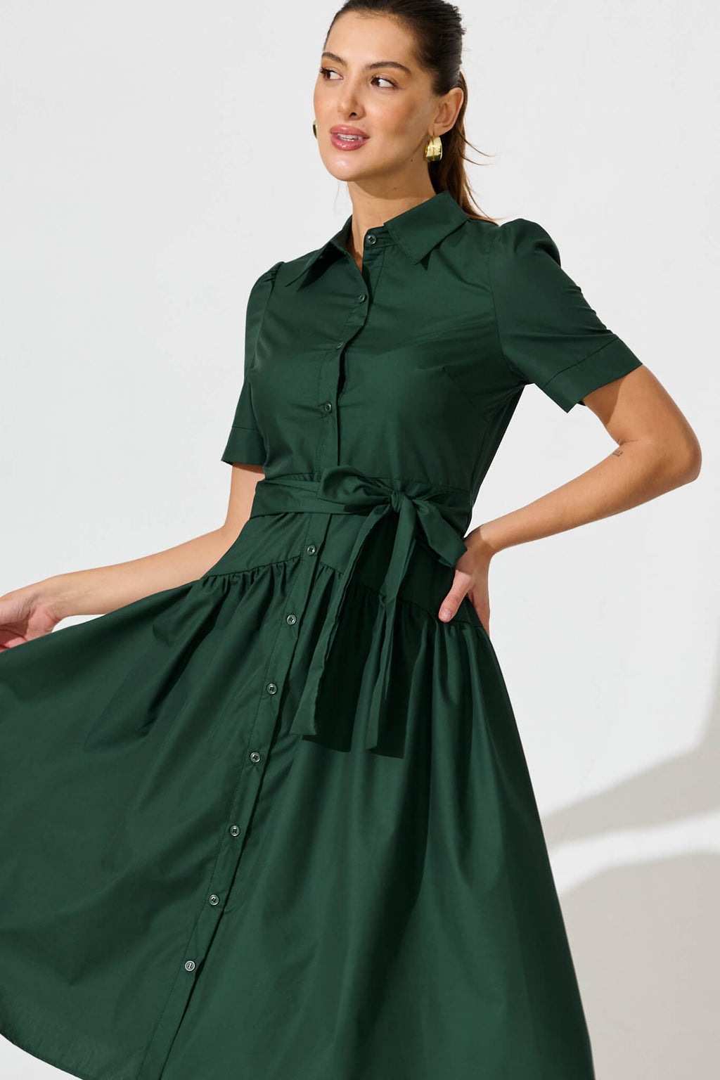 Emerald Green Midi Shirt Dress