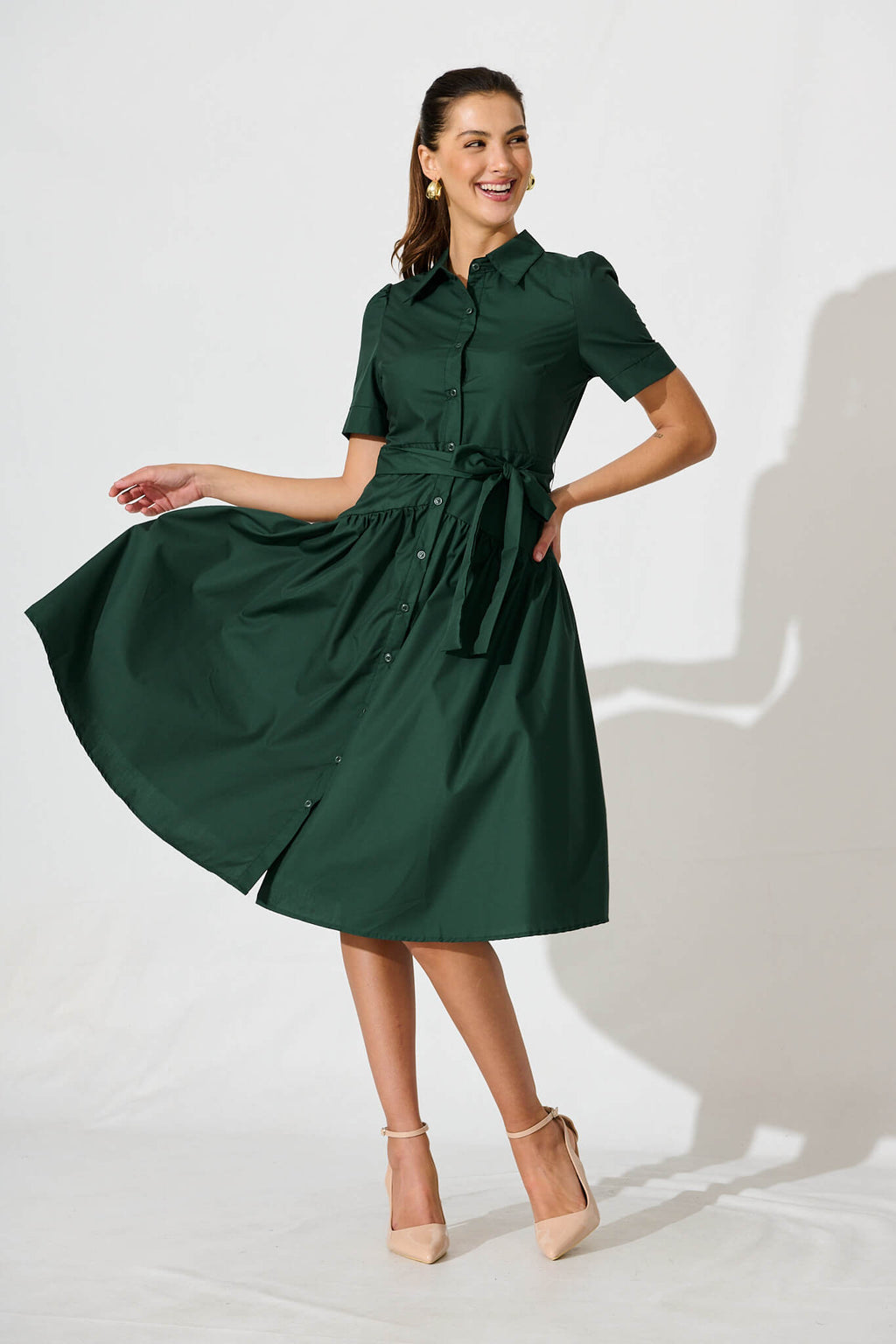 Emerald Green Midi Shirt Dress