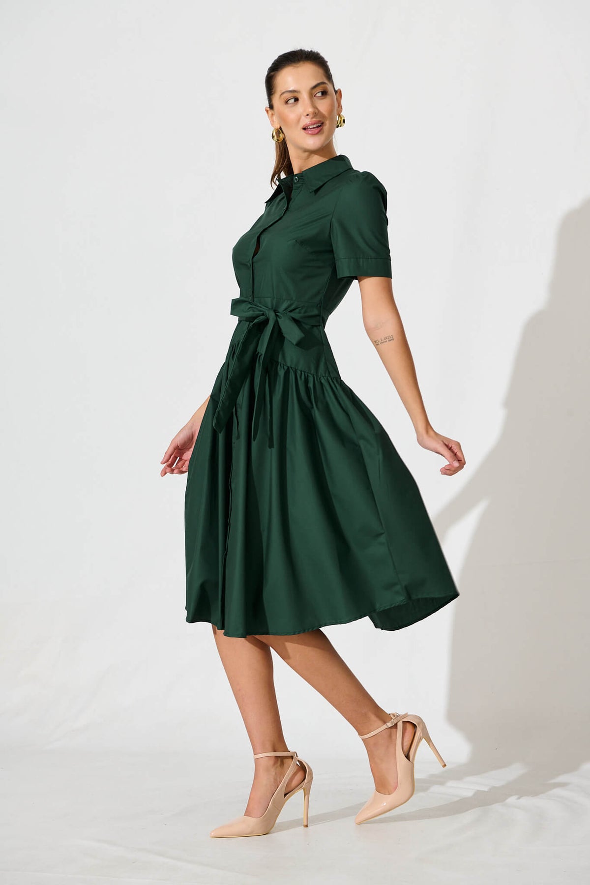 Emerald Green Midi Shirt Dress