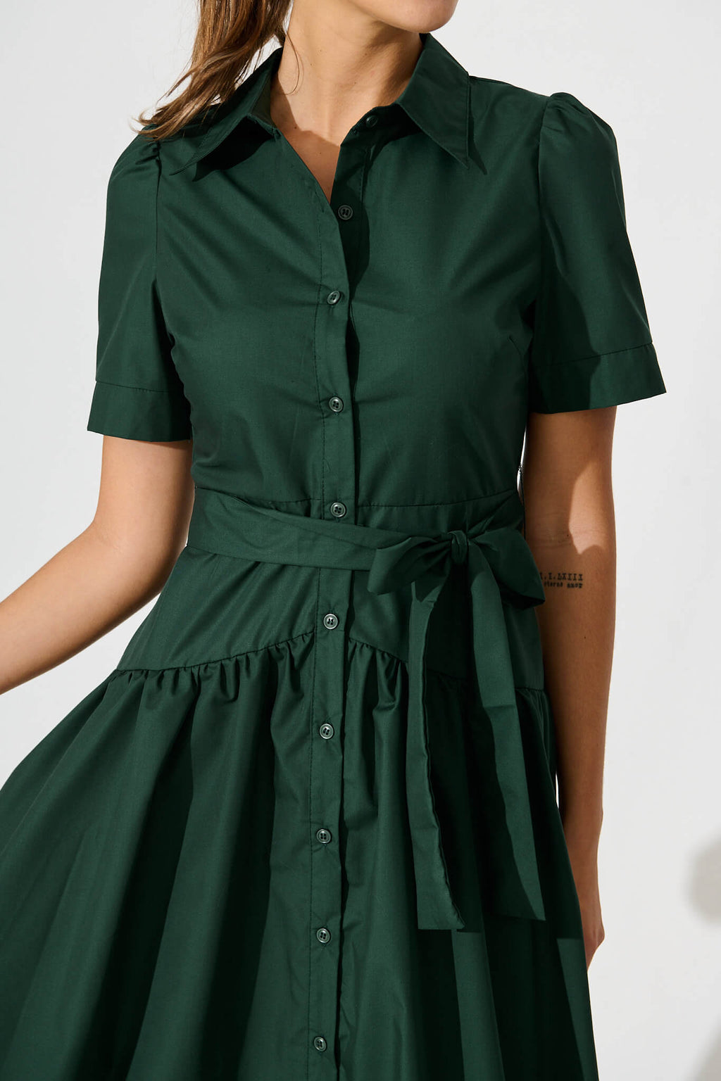 Emerald Green Midi Shirt Dress