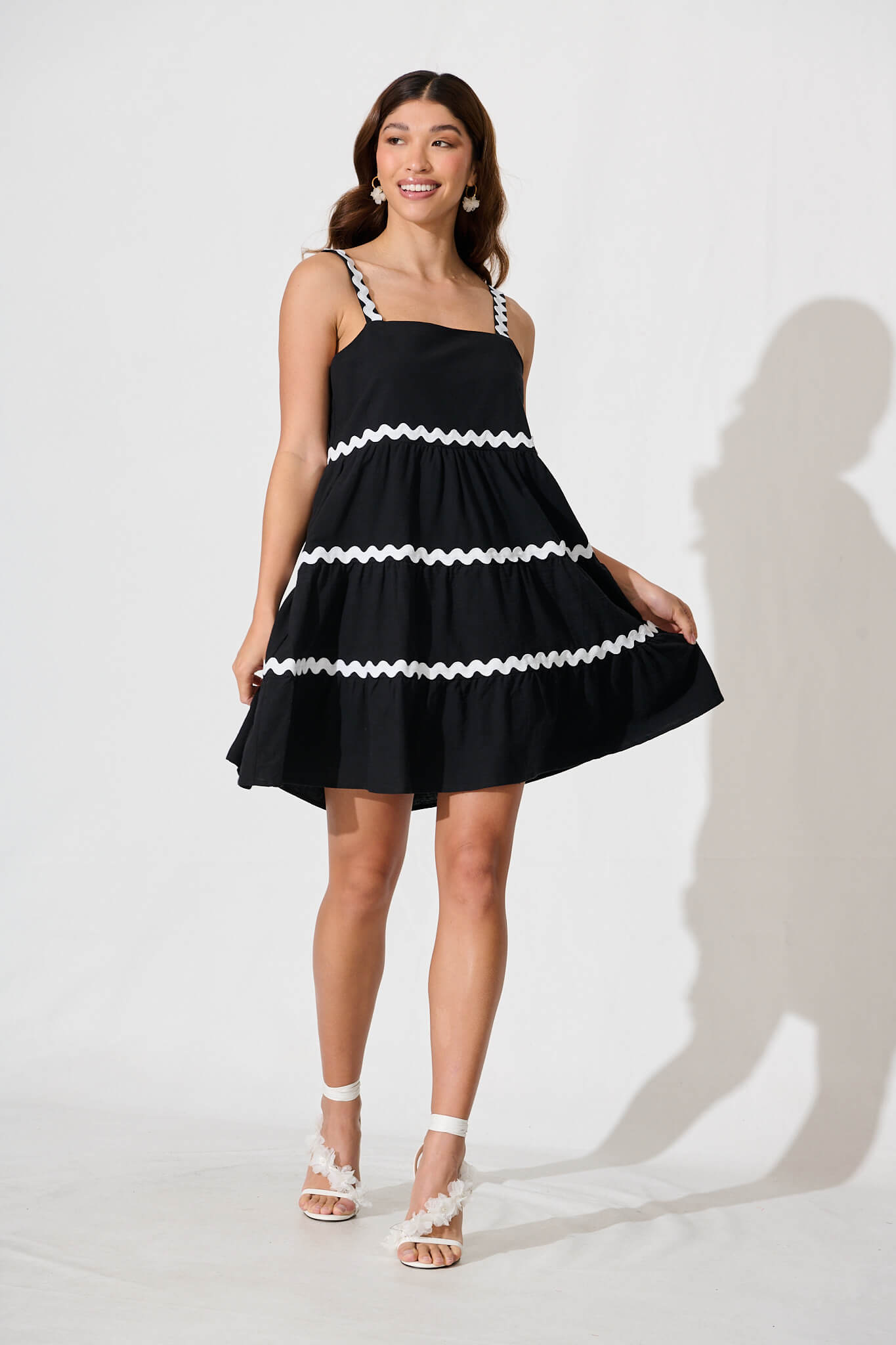 Black White Trim Sundress in Cotton