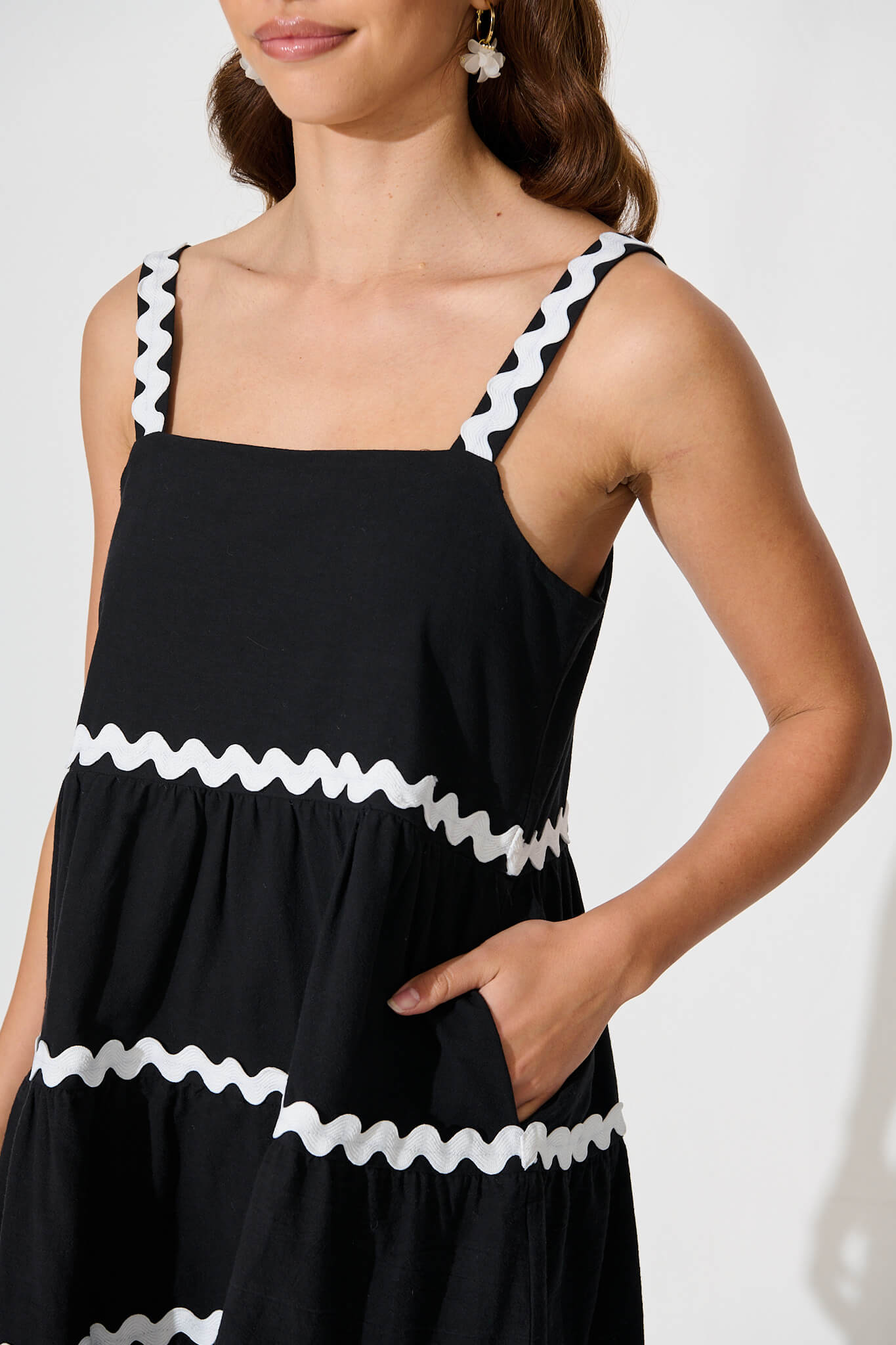 Black White Trim Sundress in Cotton