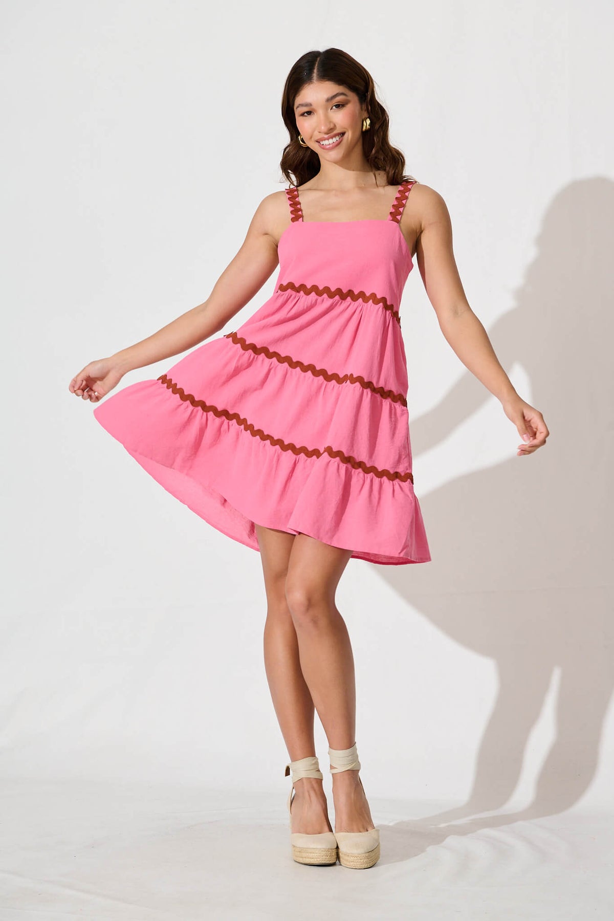 Pink Sundress with Red Ric Rac Detail