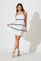 White Navy Trim Cotton Sundress by Sara