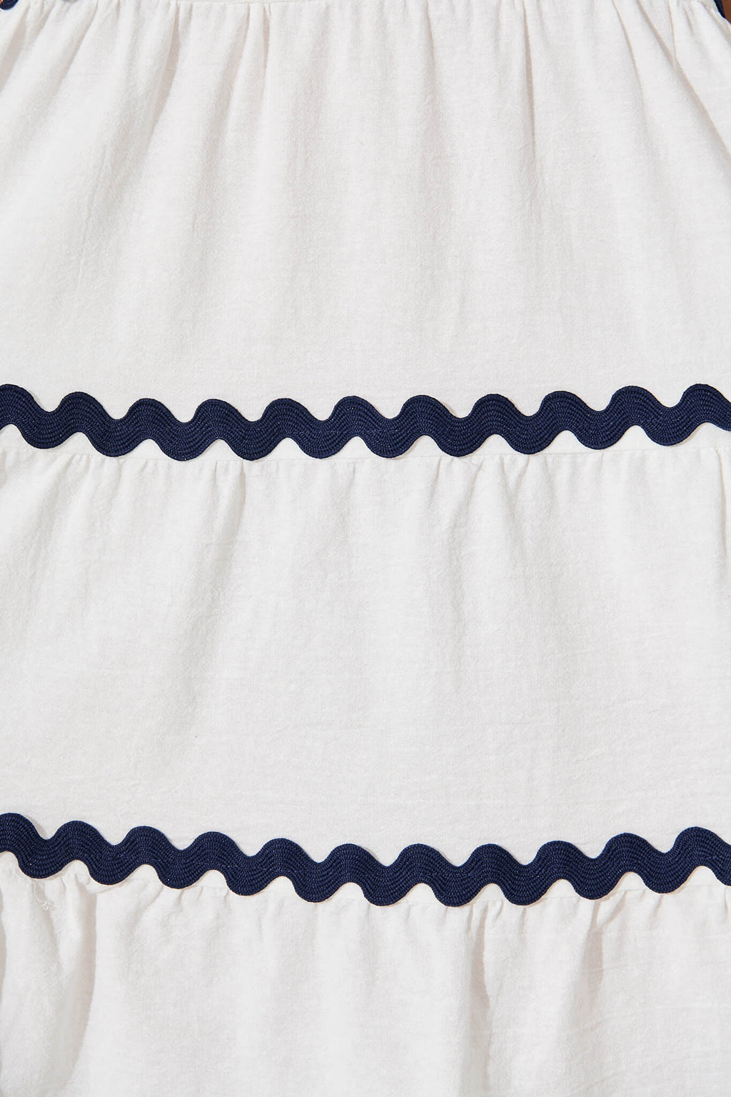 White Navy Trim Cotton Sundress by Sara
