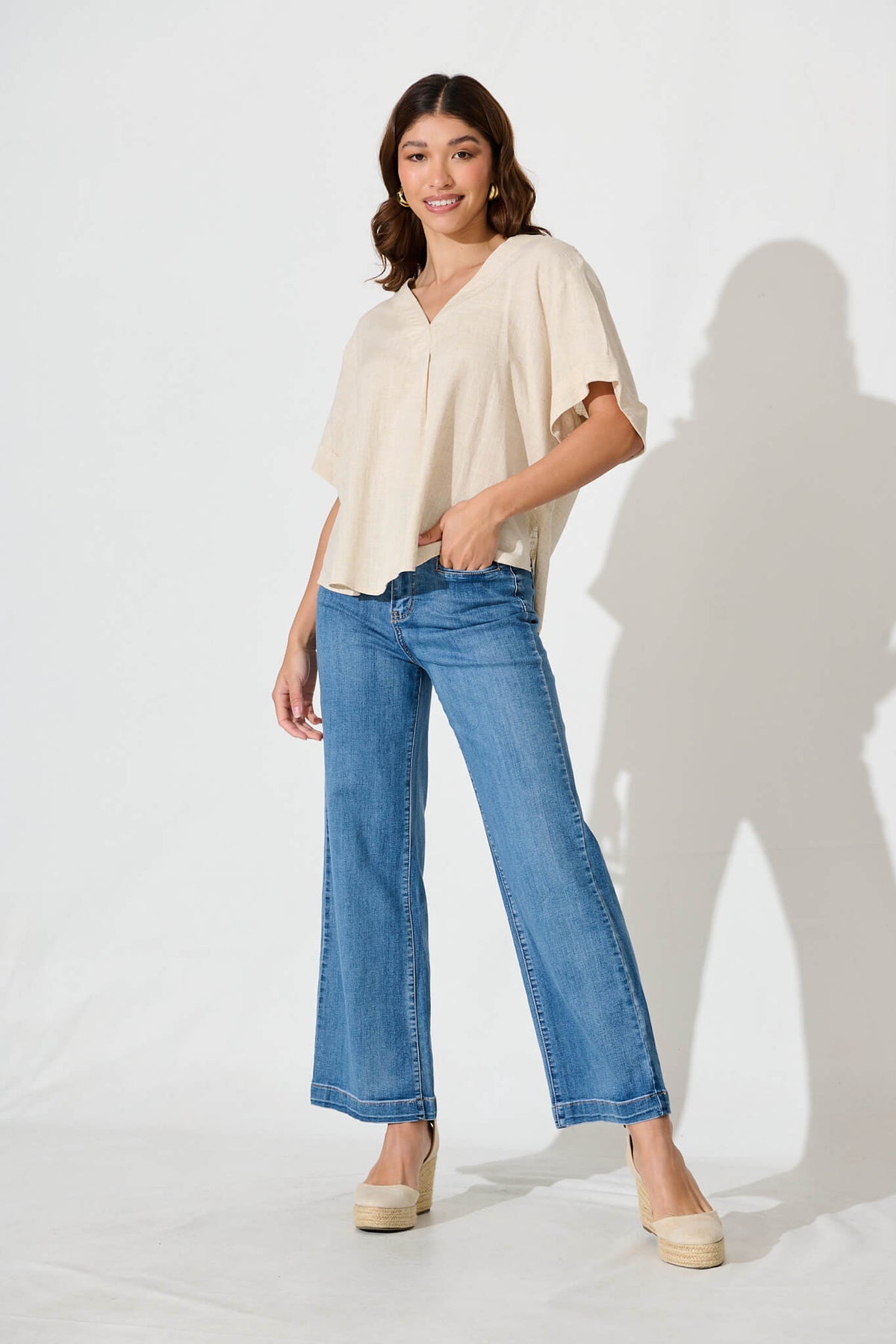 Oatmeal Linen Blend Harriette Blouse