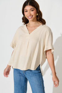 Oatmeal Linen Blend Harriette Blouse