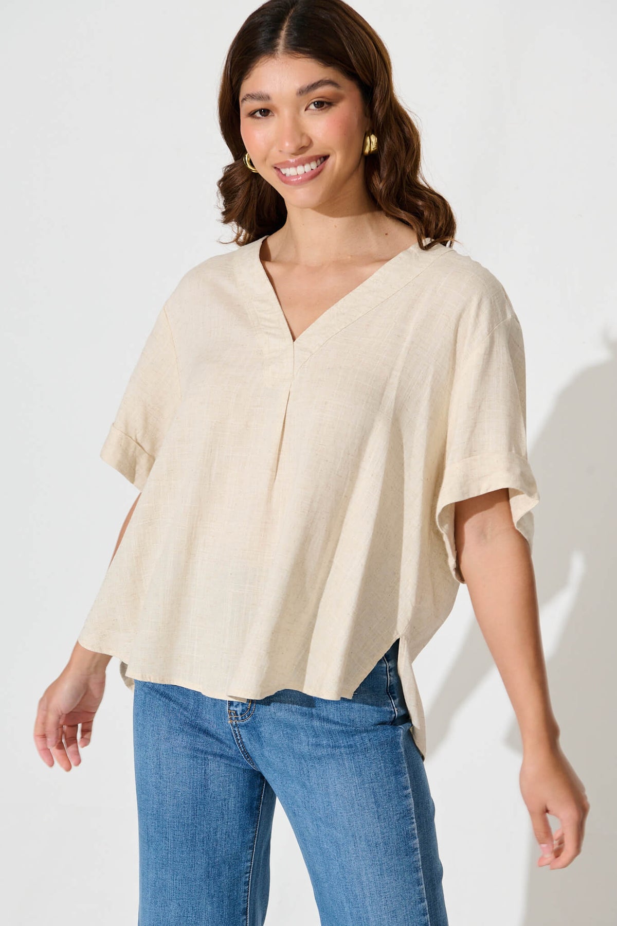 Oatmeal Linen Blend Harriette Blouse