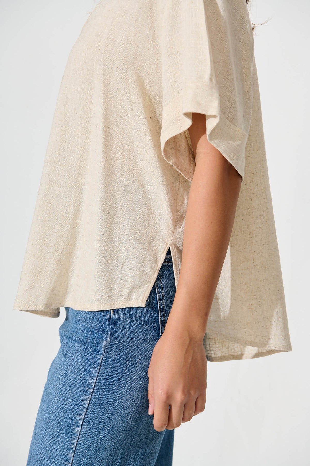 Oatmeal Linen Blend Harriette Blouse