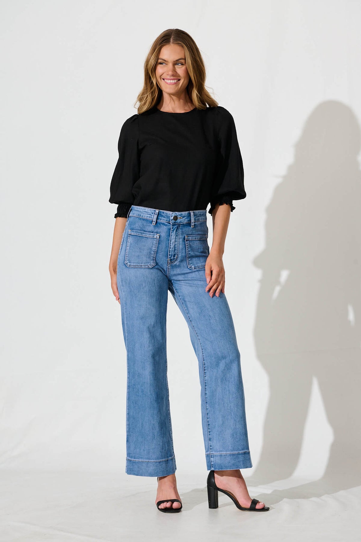 Black Cotton Linen Lanie Blouse