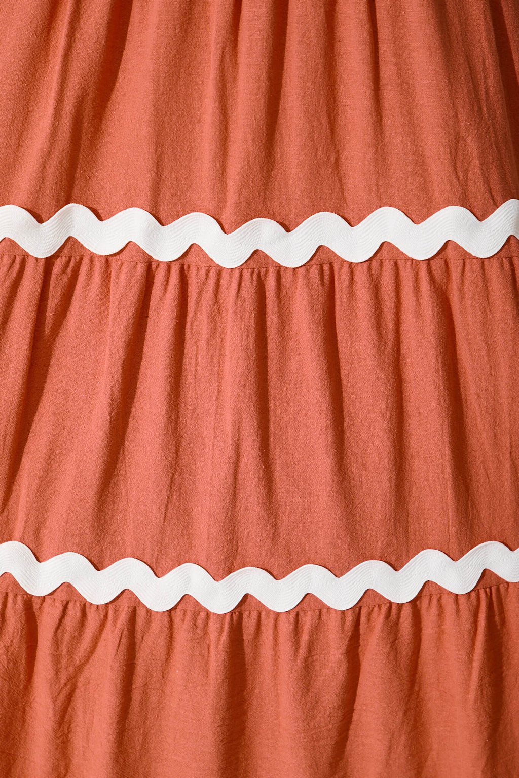 Rust Maxi Dress with White Trim - Cotton Summer Wear