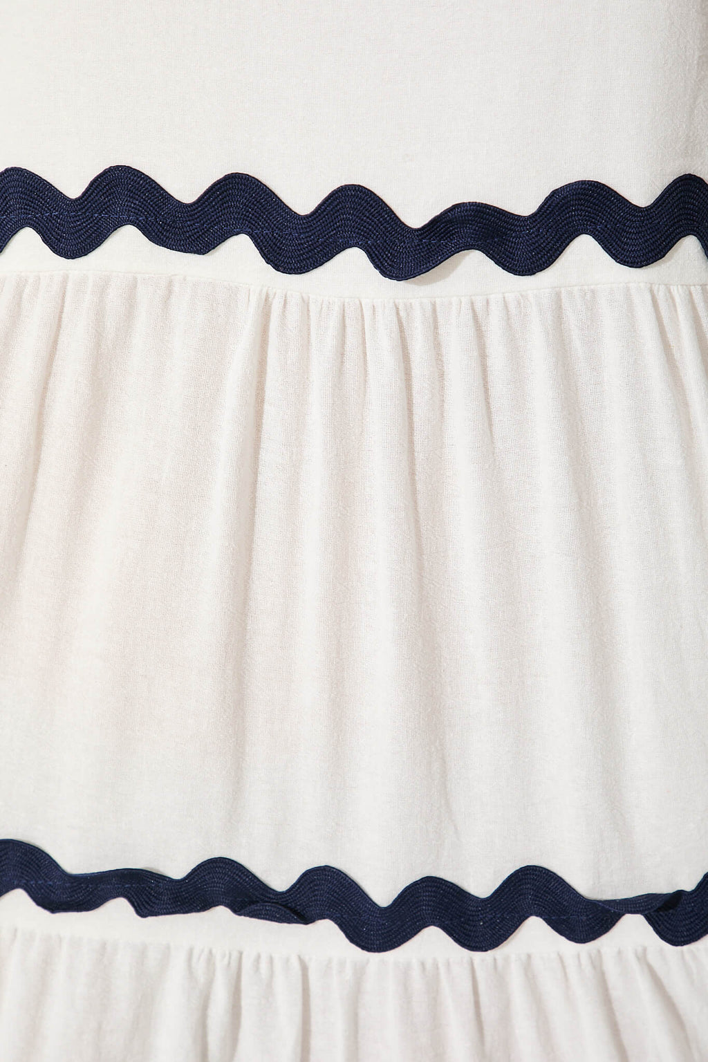 White Maxi Dress with Navy Ric Rac Trim
