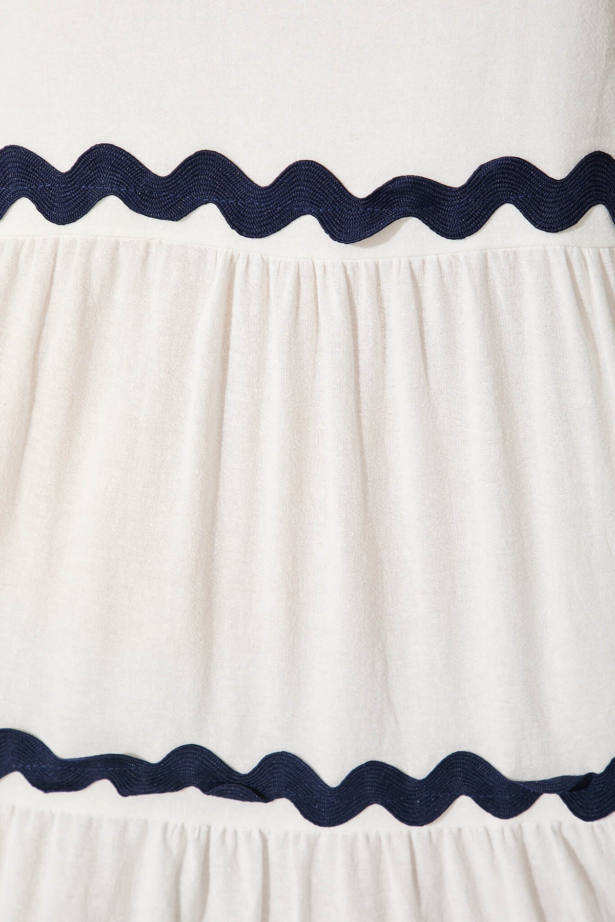 White Maxi Dress with Navy Ric Rac Trim
