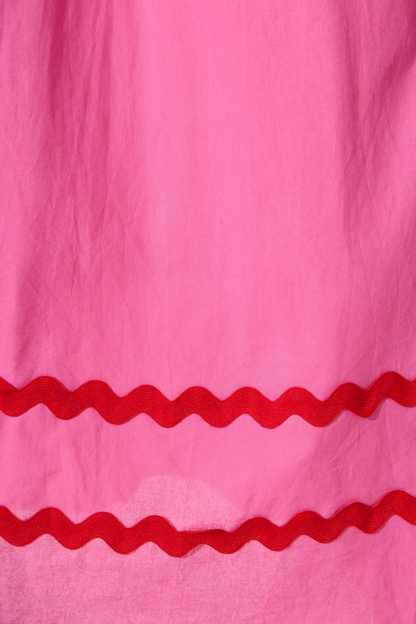 Pink Maxi Dress with Red Ric Rac Trim - Cotton Blend