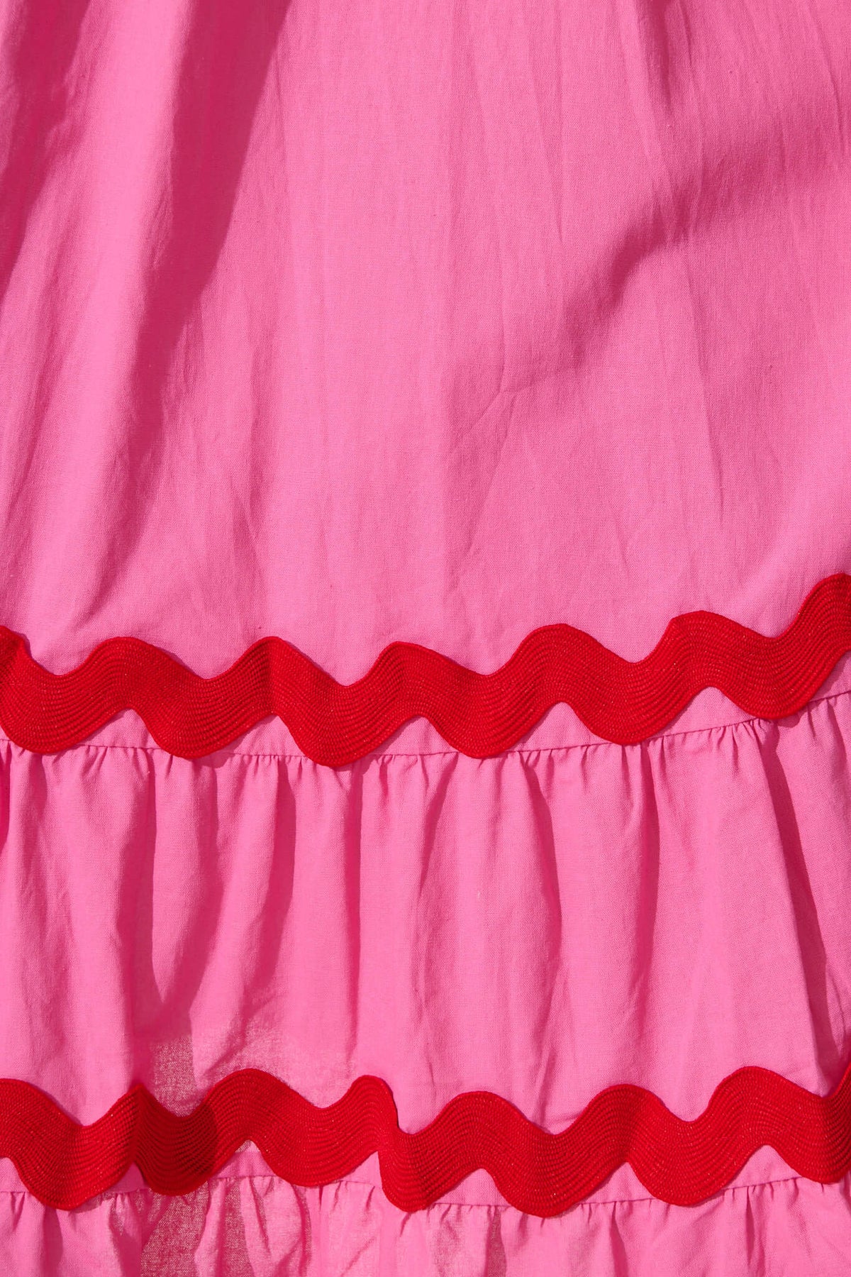 Pink Midi Sundress with Red Trim - Cotton