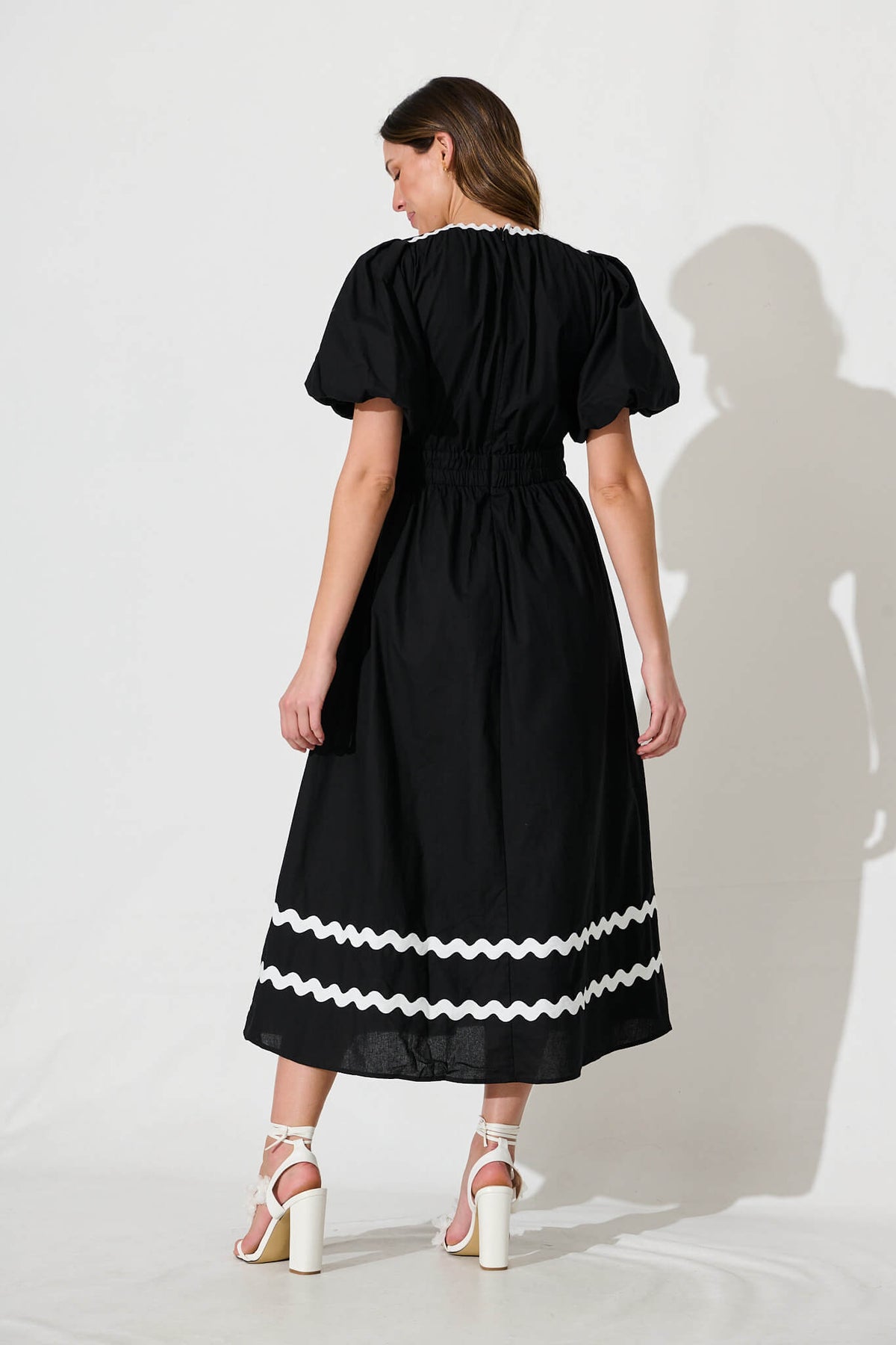 Black Maxi Dress with White Trim - Cotton Fabric