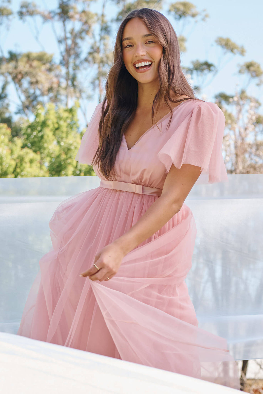 Blush Tulle Lotus Maxi Gown