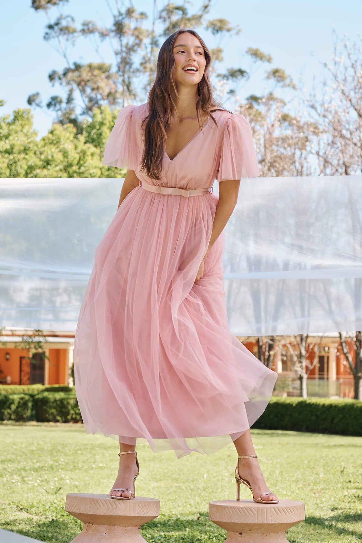 Blush Tulle Lotus Maxi Gown