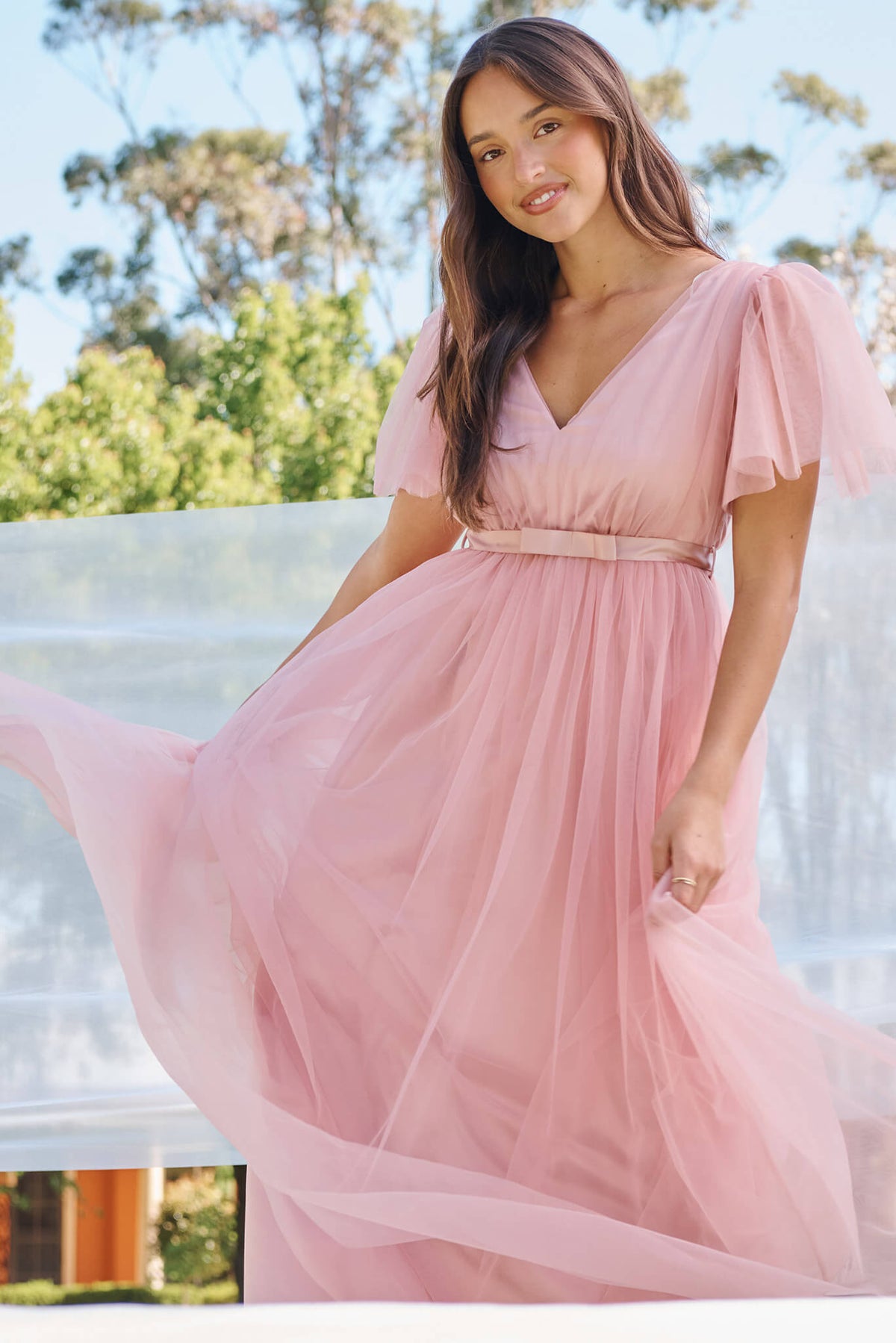 Blush Tulle Lotus Maxi Gown