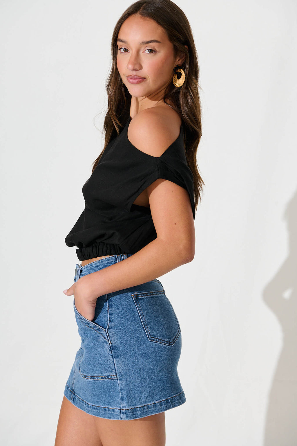 Black Cotton Linen Lucille Blouse