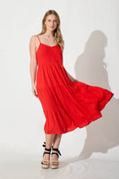 Red Linen Blend Midi Sundress - Utopia Style