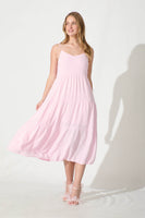 Pink Linen Blend Midi Dress - Utopia Style