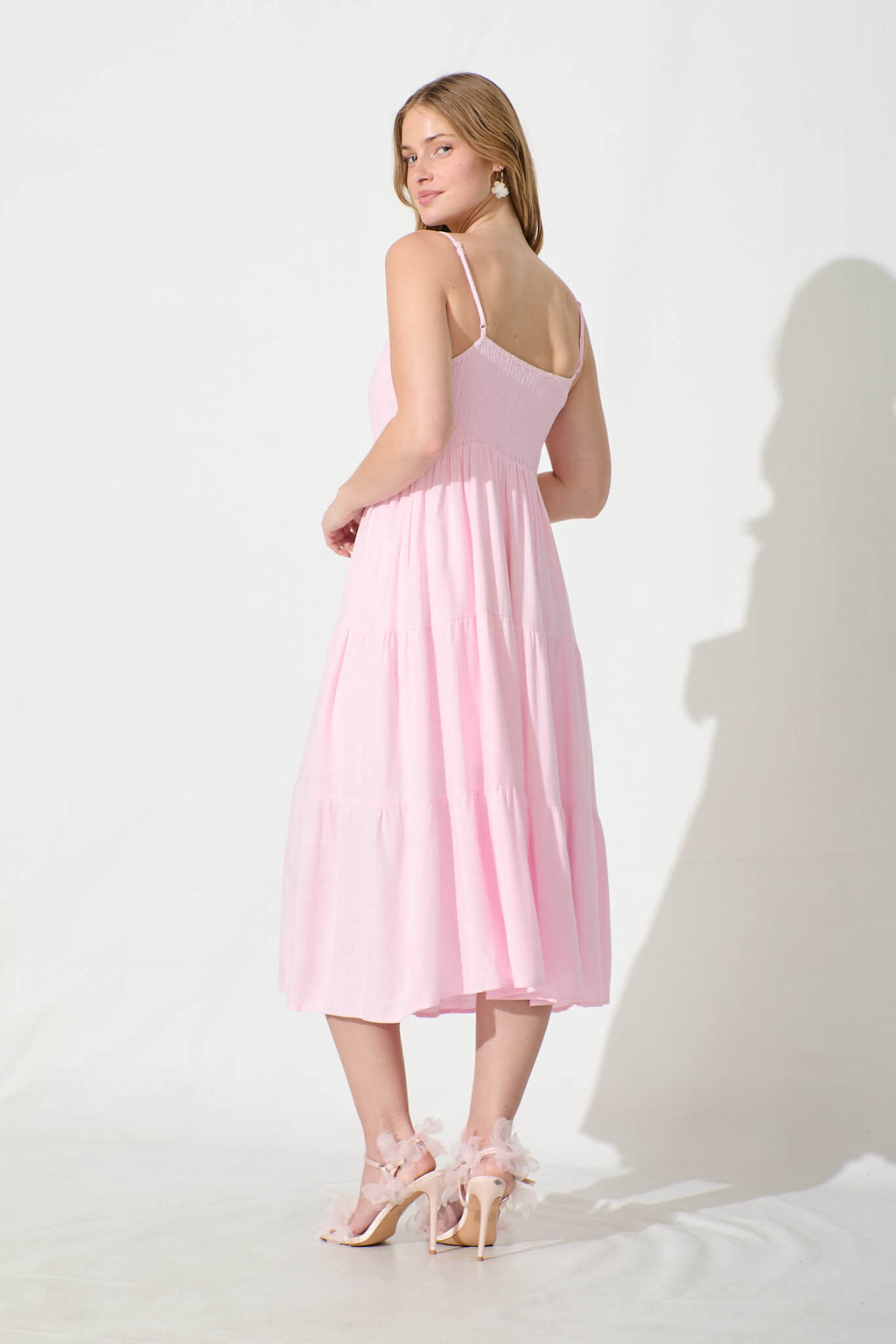 Pink Linen Blend Midi Dress - Utopia Style