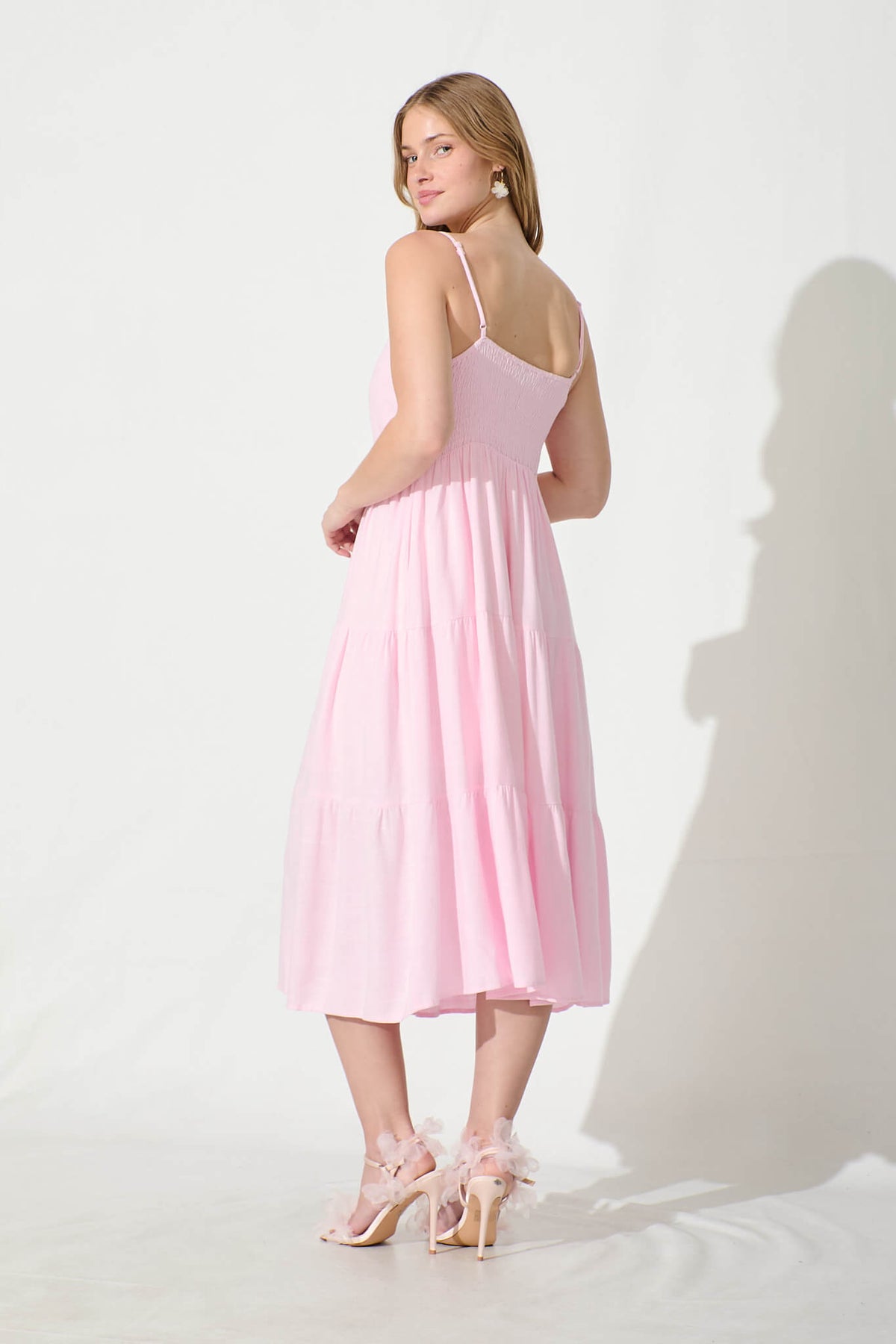 Pink Linen Blend Midi Dress - Utopia Style
