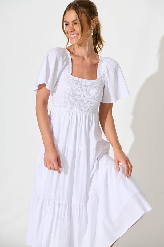 White Elegant Midi Dress