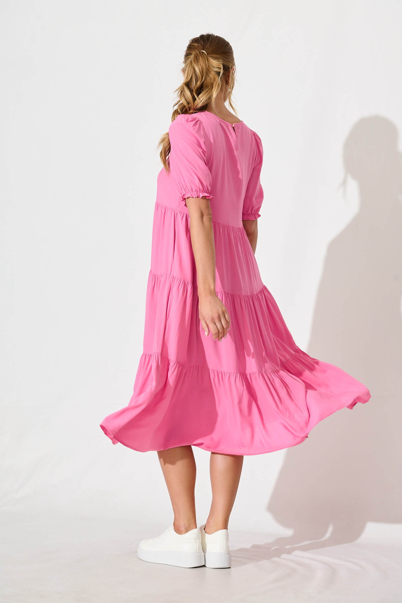 Pink Tiered Midi Dress - Nevi Style