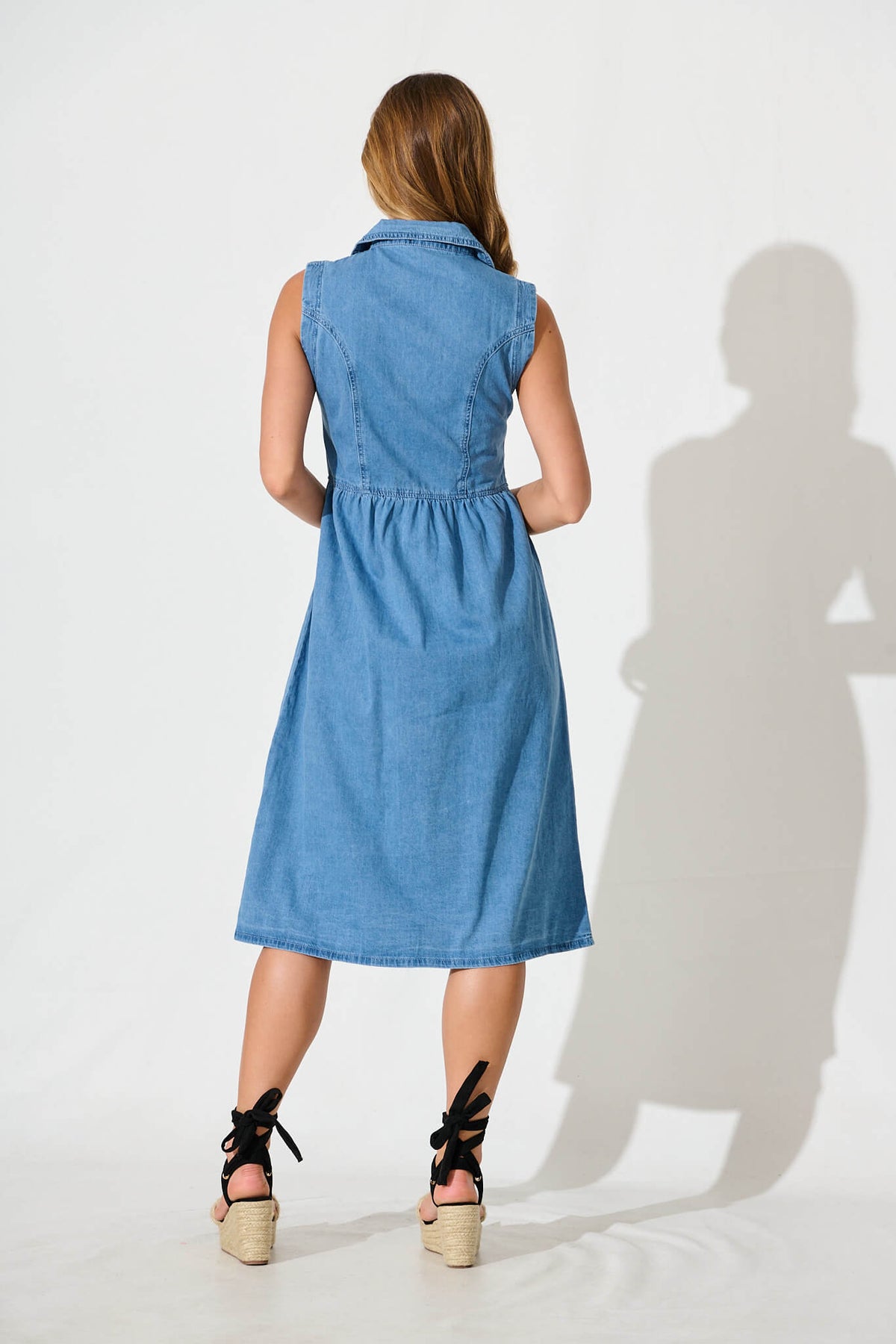 Blue Denim Midi Shirt Dress