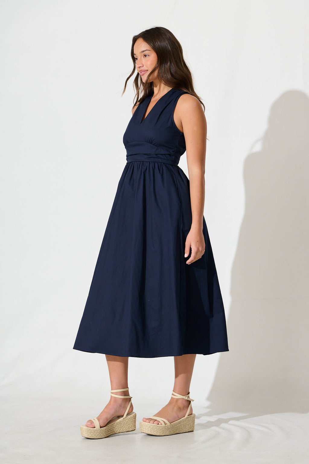 Navy Cotton Midi Dress - Odelle