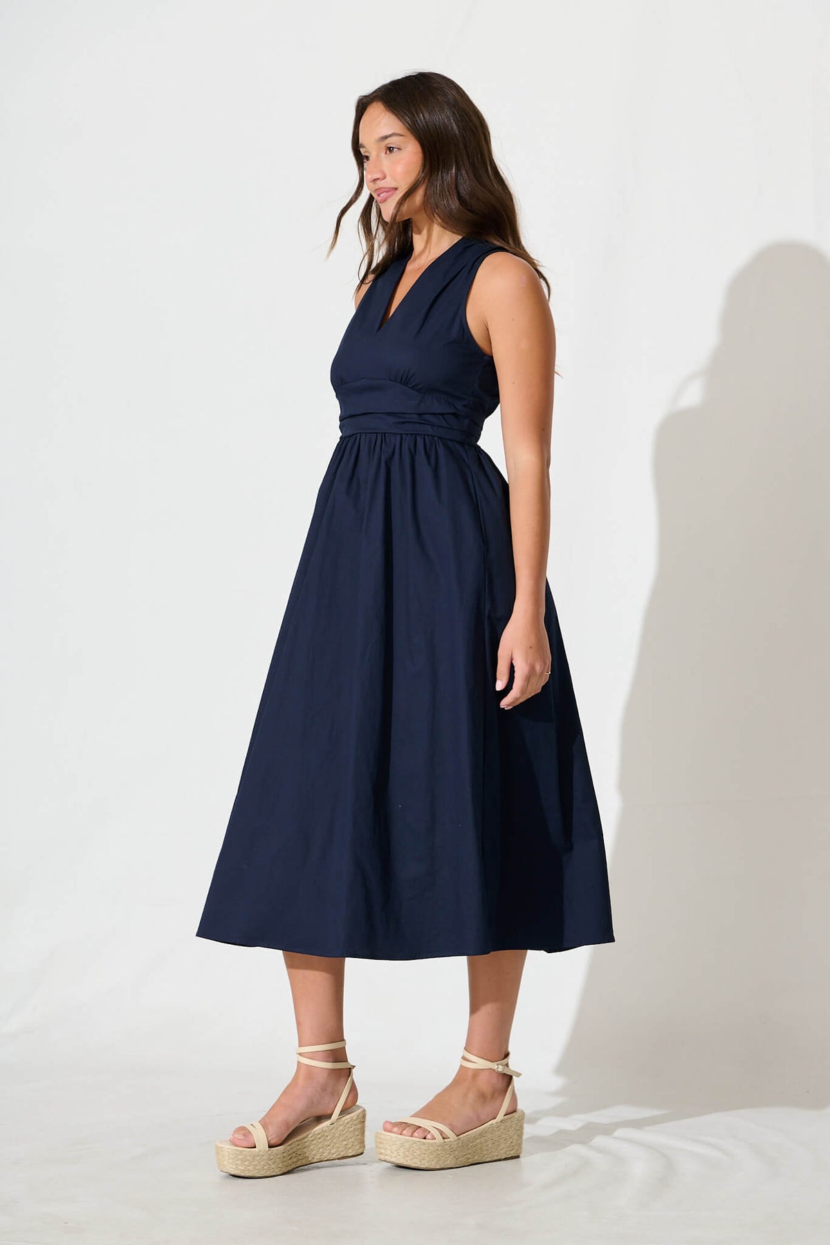 Navy Cotton Midi Dress - Odelle