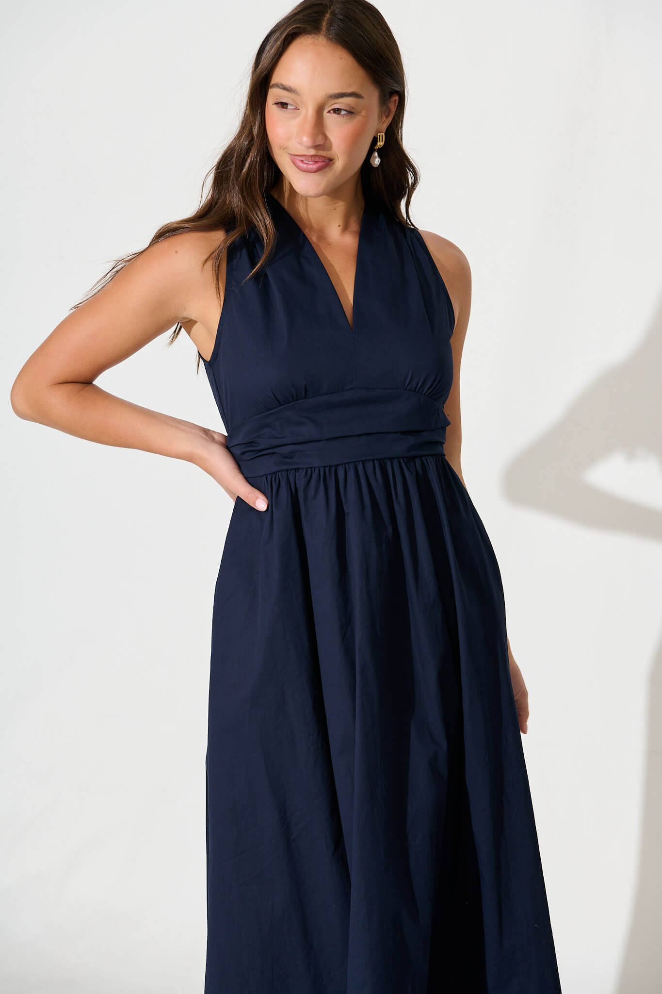 Navy Cotton Midi Dress - Odelle