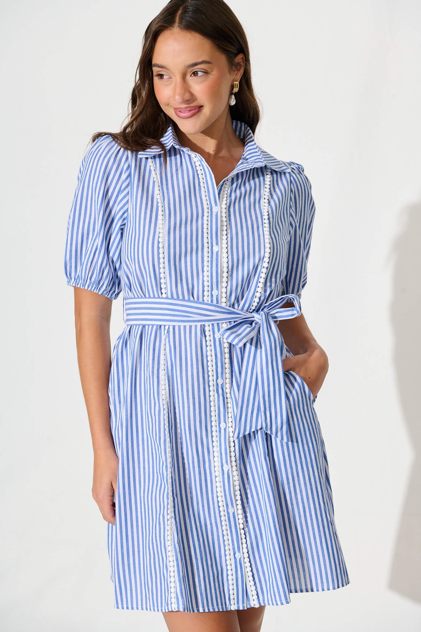 Blue Striped Cotton Shirt Dress - Sundara