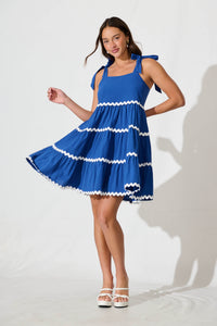 Blue Cotton Dress with White Ric Rac Trim