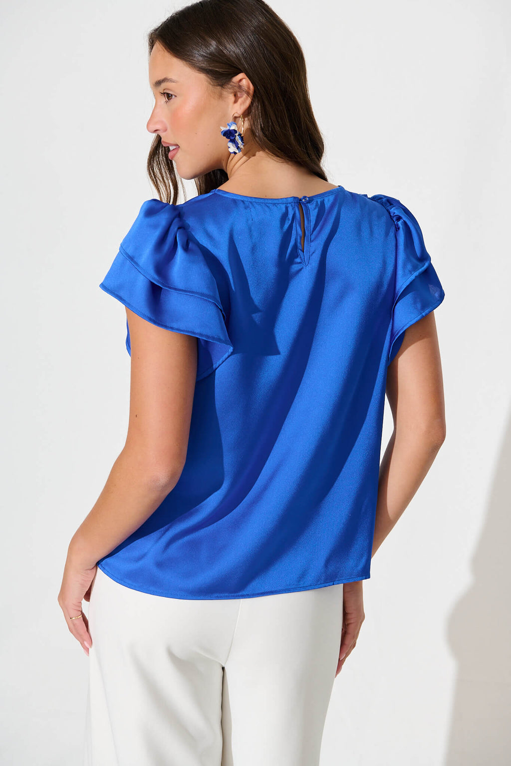 Cobalt Blue Satin Blouse: Tasmyn Top