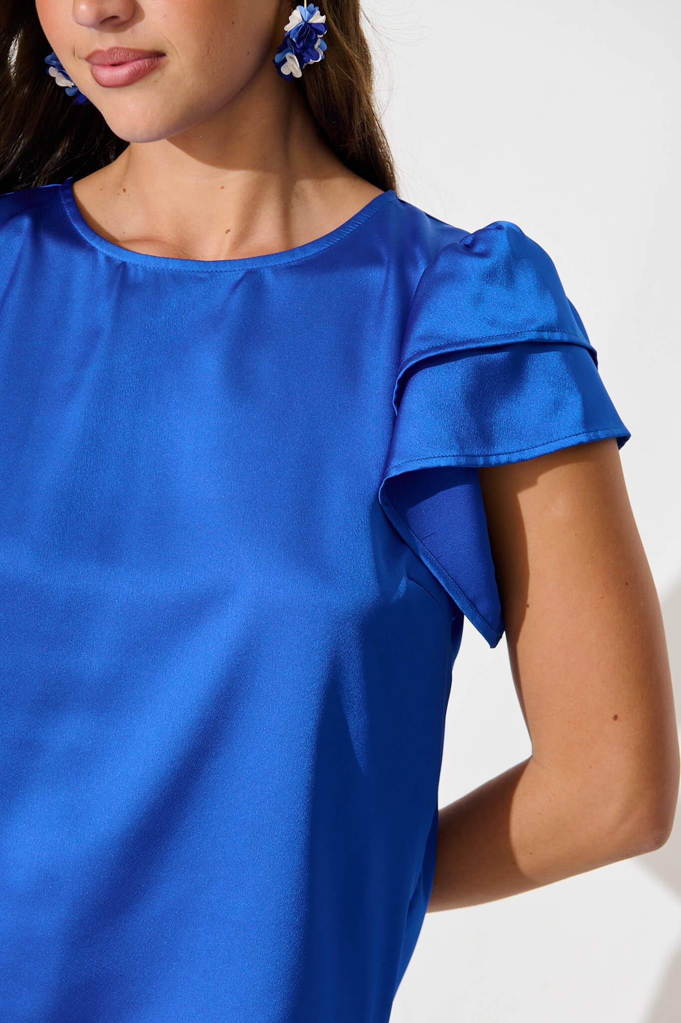 Cobalt Blue Satin Blouse: Tasmyn Top
