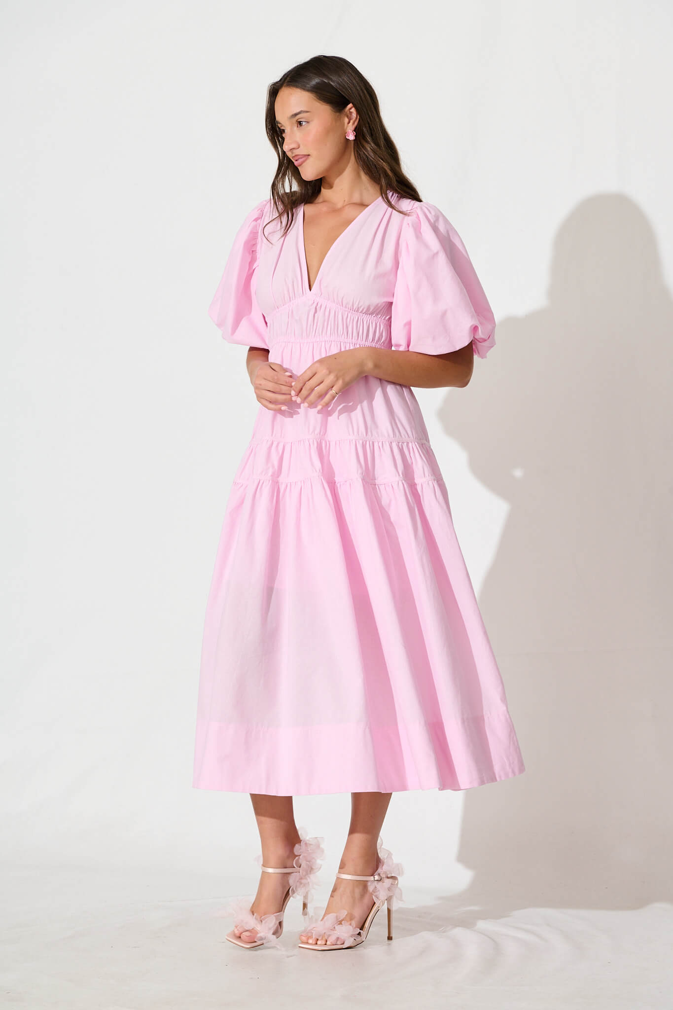 Pale Pink Cotton Midi Dress