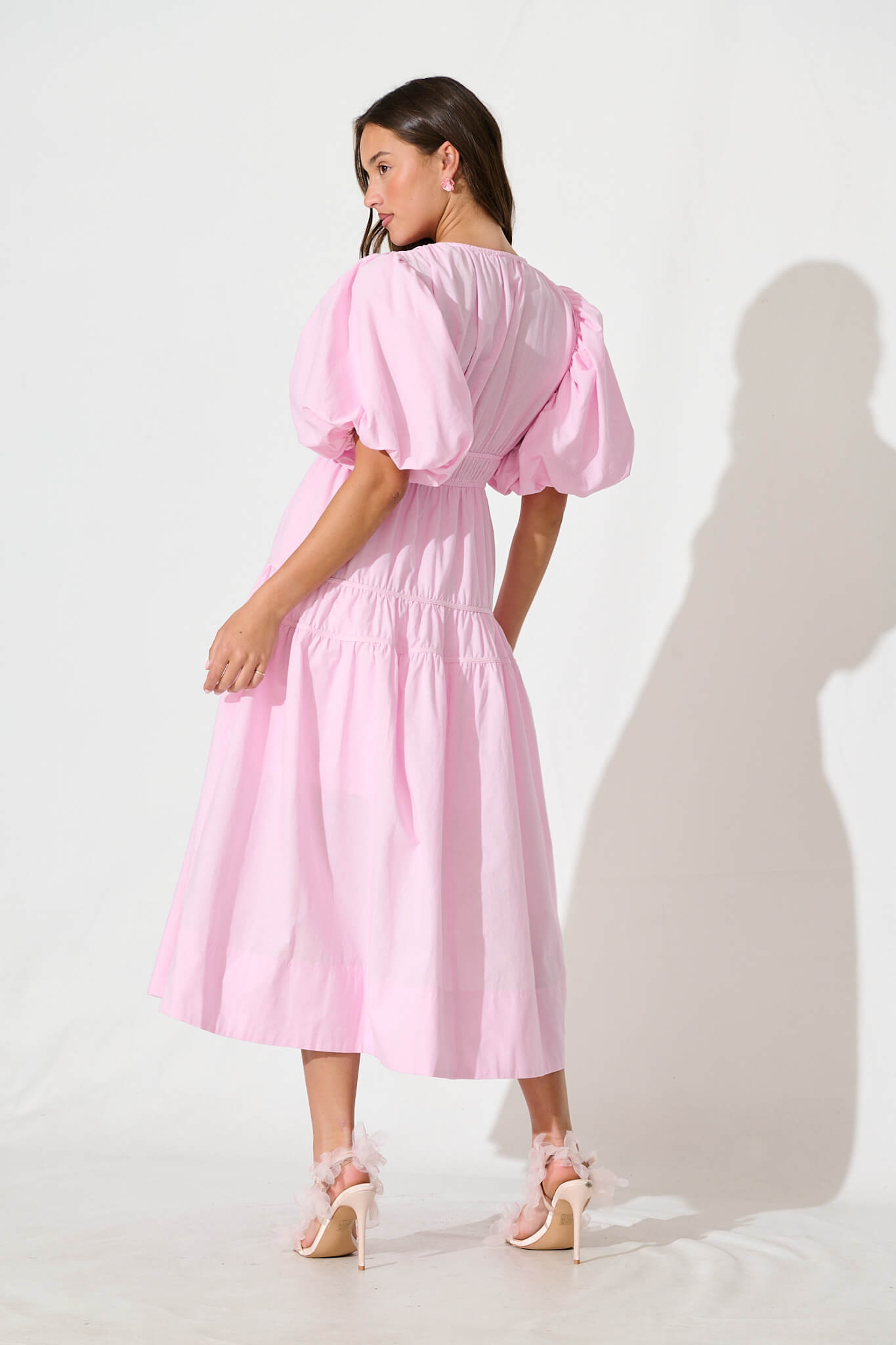 Pale Pink Cotton Midi Dress