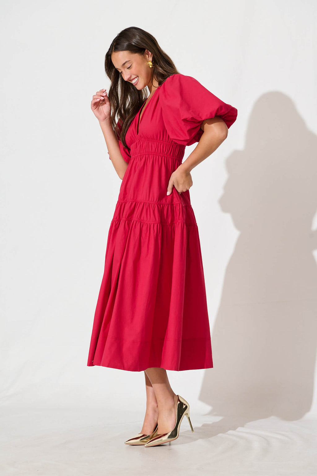 Red Cotton Midi Dress: Amalie Style