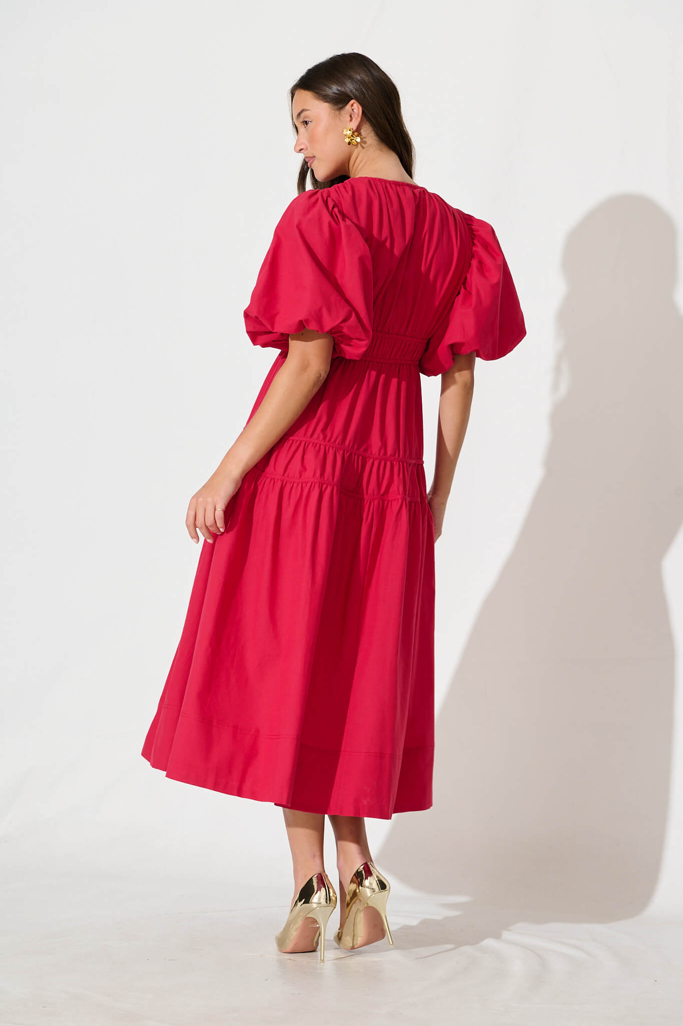 Red Cotton Midi Dress: Amalie Style